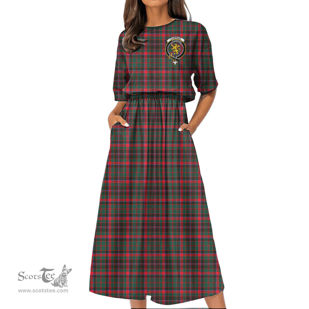 Scottish Cumming Hunting Modern Tartan Crest Womens Elastic Waist Dress Tartan Plaid Dress