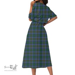 Scottish Cockburn Ancient Tartan Crest Womens Elastic Waist Dress Tartan Plaid Dress