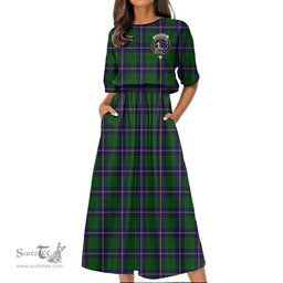 Scottish Carmichael Modern Tartan Crest Womens Elastic Waist Dress Tartan Plaid Dress
