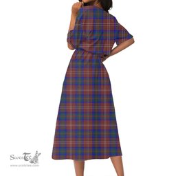 Scottish Chisholm Hunting Modern Tartan Crest Womens Elastic Waist Dress Tartan Plaid Dress
