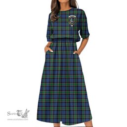 Scottish Fletcher Ancient Tartan Crest Womens Elastic Waist Dress Tartan Plaid Dress