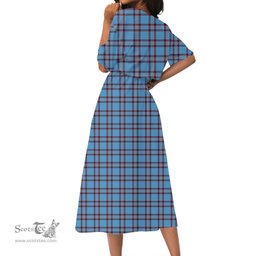 Scottish Elliot Ancient Tartan Crest Womens Elastic Waist Dress Tartan Plaid Dress