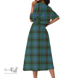 Scottish Davidson Ancient Tartan Crest Womens Elastic Waist Dress Tartan Plaid Dress