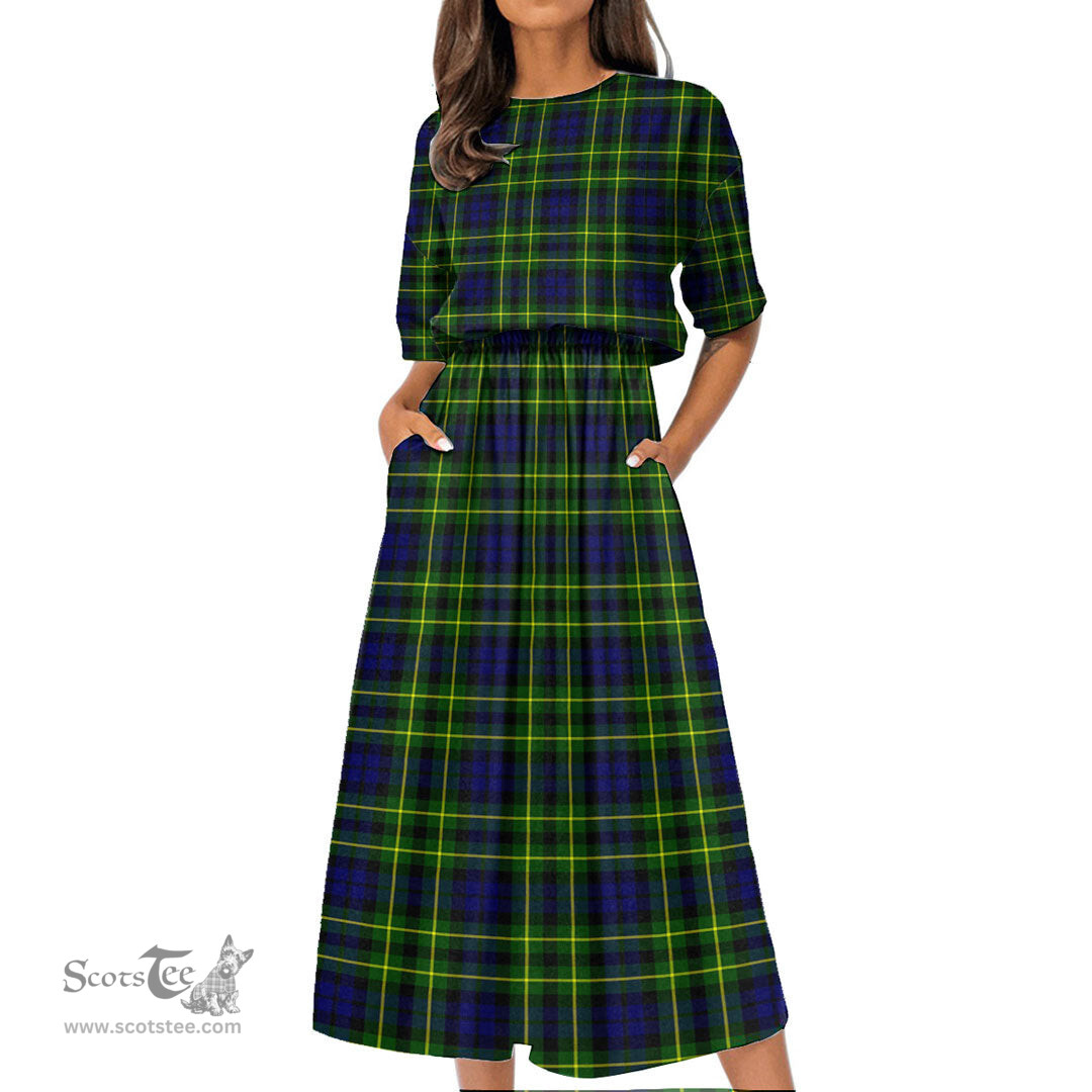 Scottish Campbell of Breadalbane Modern Tartan Womens Elastic Waist Dress Tartan Plaid Dress