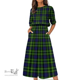 Scottish Campbell of Breadalbane Modern Tartan Womens Elastic Waist Dress Tartan Plaid Dress