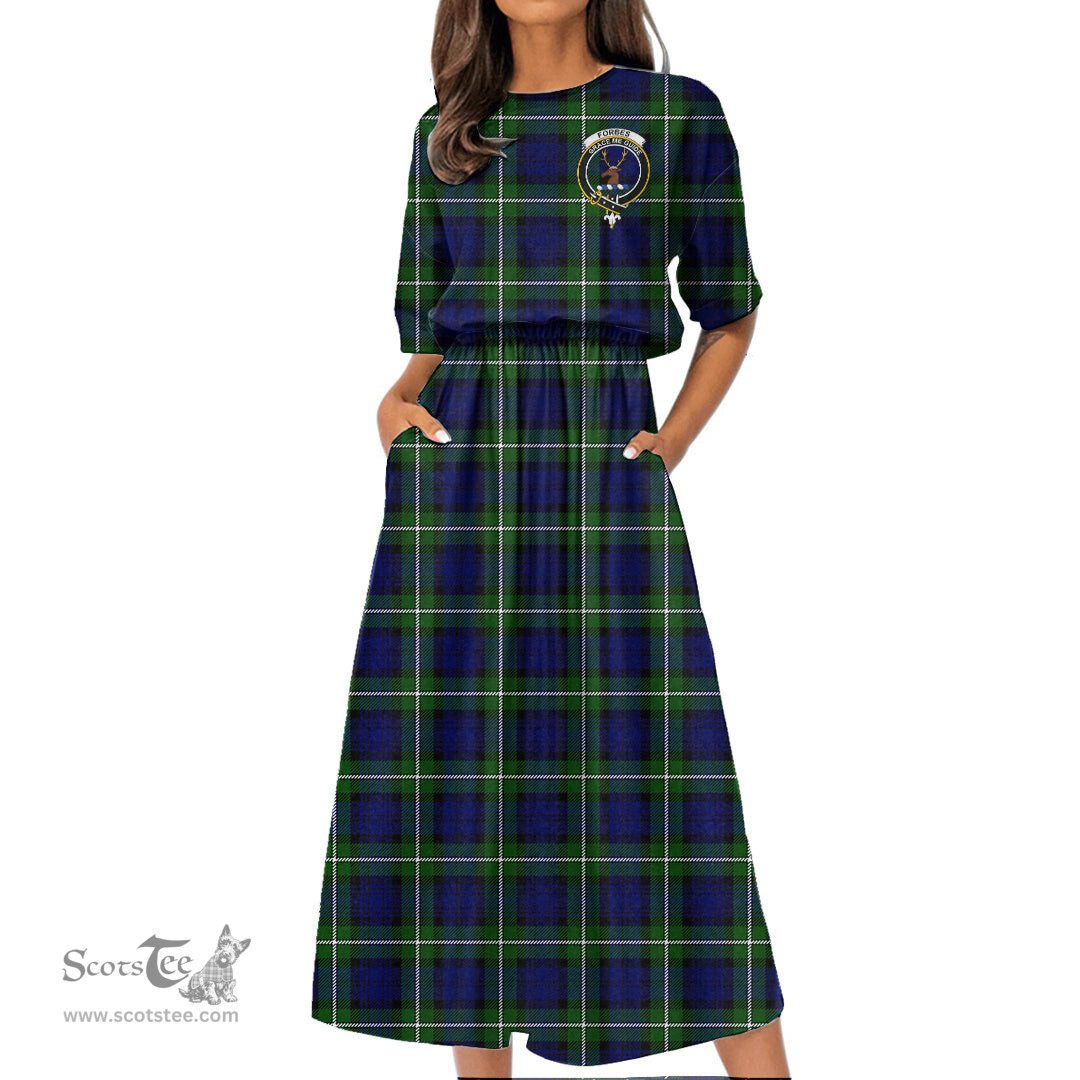 Scottish Forbes Modern Tartan Crest Womens Elastic Waist Dress Tartan Plaid Dress