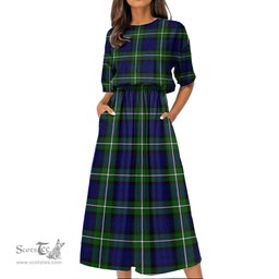 Scottish Forbes Modern Tartan Womens Elastic Waist Dress Tartan Plaid Dress