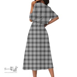 Scottish Douglas Grey Modern Tartan Crest Womens Elastic Waist Dress Tartan Plaid Dress