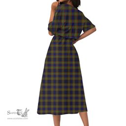Scottish Clelland Modern Tartan Crest Womens Elastic Waist Dress Tartan Plaid Dress