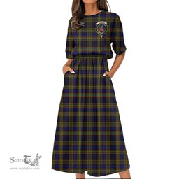 Scottish Clelland Modern Tartan Crest Womens Elastic Waist Dress Tartan Plaid Dress
