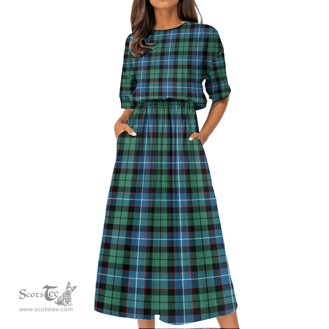 Scottish Galbraith Ancient Tartan Womens Elastic Waist Dress Tartan Plaid Dress