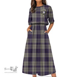 Scottish Cunningham Dress Blue Dancers Tartan Crest Womens Elastic Waist Dress Tartan Plaid Dress