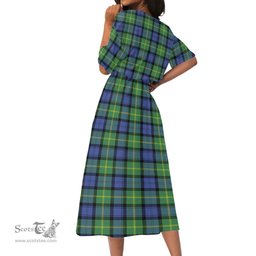 Scottish Gordon Old Ancient Tartan Womens Elastic Waist Dress Tartan Plaid Dress