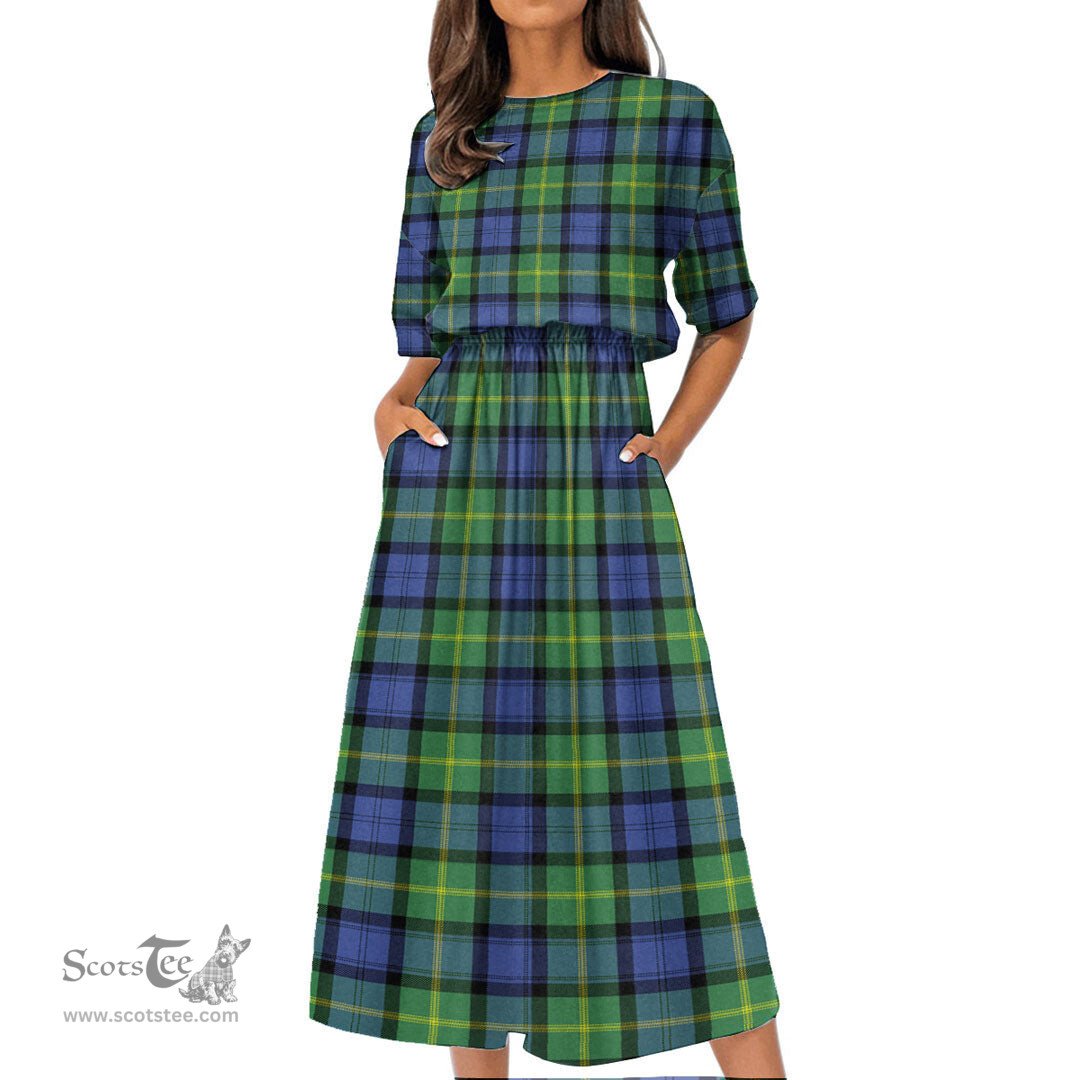 Scottish Gordon Old Ancient Tartan Womens Elastic Waist Dress Tartan Plaid Dress