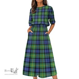 Scottish Gordon Old Ancient Tartan Womens Elastic Waist Dress Tartan Plaid Dress