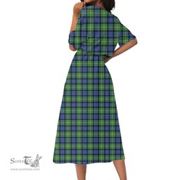 Scottish Gordon Old Ancient Tartan Crest Womens Elastic Waist Dress Tartan Plaid Dress