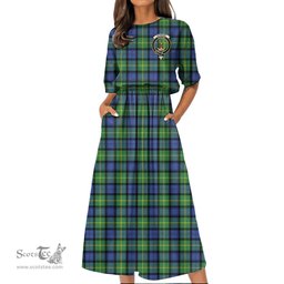 Scottish Gordon Old Ancient Tartan Crest Womens Elastic Waist Dress Tartan Plaid Dress