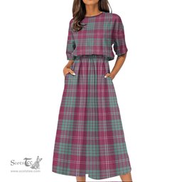 Scottish Crawford Ancient Tartan Womens Elastic Waist Dress Tartan Plaid Dress