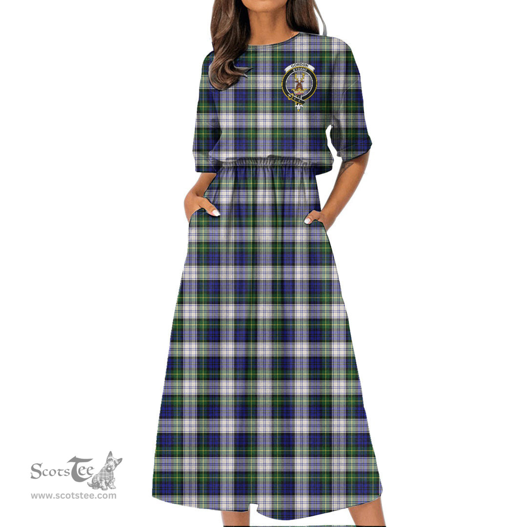 Scottish Gordon Dress Modern Tartan Crest Womens Elastic Waist Dress Tartan Plaid Dress