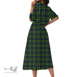 Scottish Campbell of Breadalbane Modern Tartan Crest Womens Elastic Waist Dress Tartan Plaid Dress