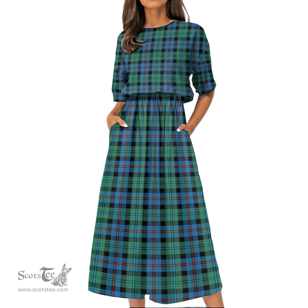 Scottish Campbell of Cawdor Ancient Tartan Womens Elastic Waist Dress Tartan Plaid Dress
