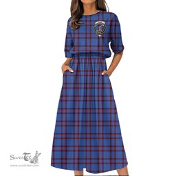 Scottish Elliot Modern Tartan Crest Womens Elastic Waist Dress Tartan Plaid Dress