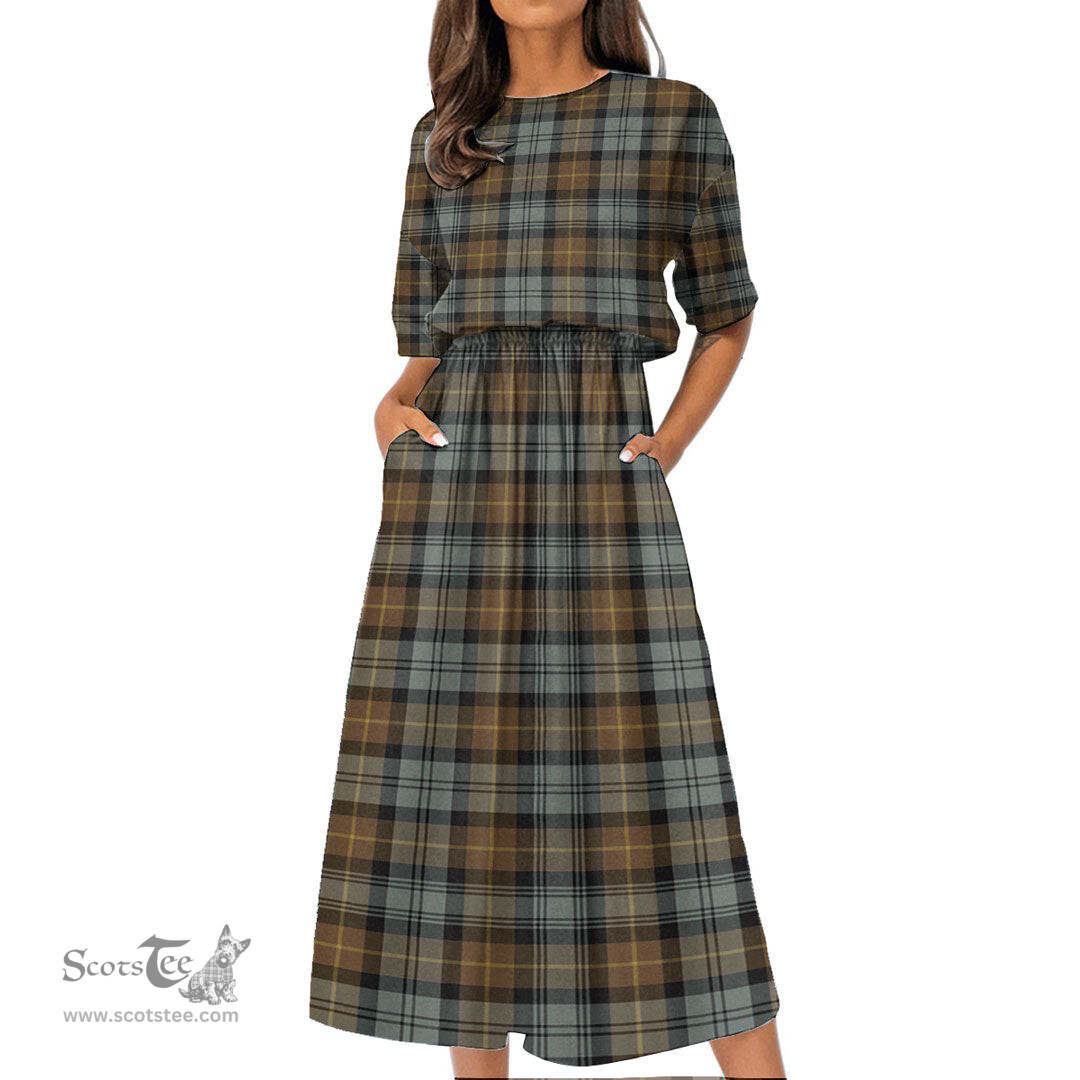 Scottish Gordon Weathered Tartan Womens Elastic Waist Dress Tartan Plaid Dress