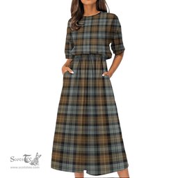 Scottish Gordon Weathered Tartan Womens Elastic Waist Dress Tartan Plaid Dress