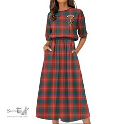Scottish Chisholm Ancient Tartan Crest Womens Elastic Waist Dress Tartan Plaid Dress