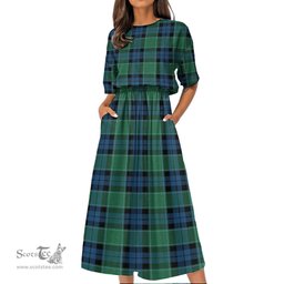 Scottish Graham of Menteith Ancient Tartan Womens Elastic Waist Dress Tartan Plaid Dress
