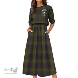 Scottish Cunningham Hunting Modern Tartan Crest Womens Elastic Waist Dress Tartan Plaid Dress