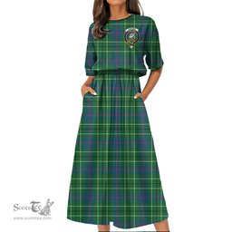 Scottish Duncan Ancient Tartan Crest Womens Elastic Waist Dress Tartan Plaid Dress
