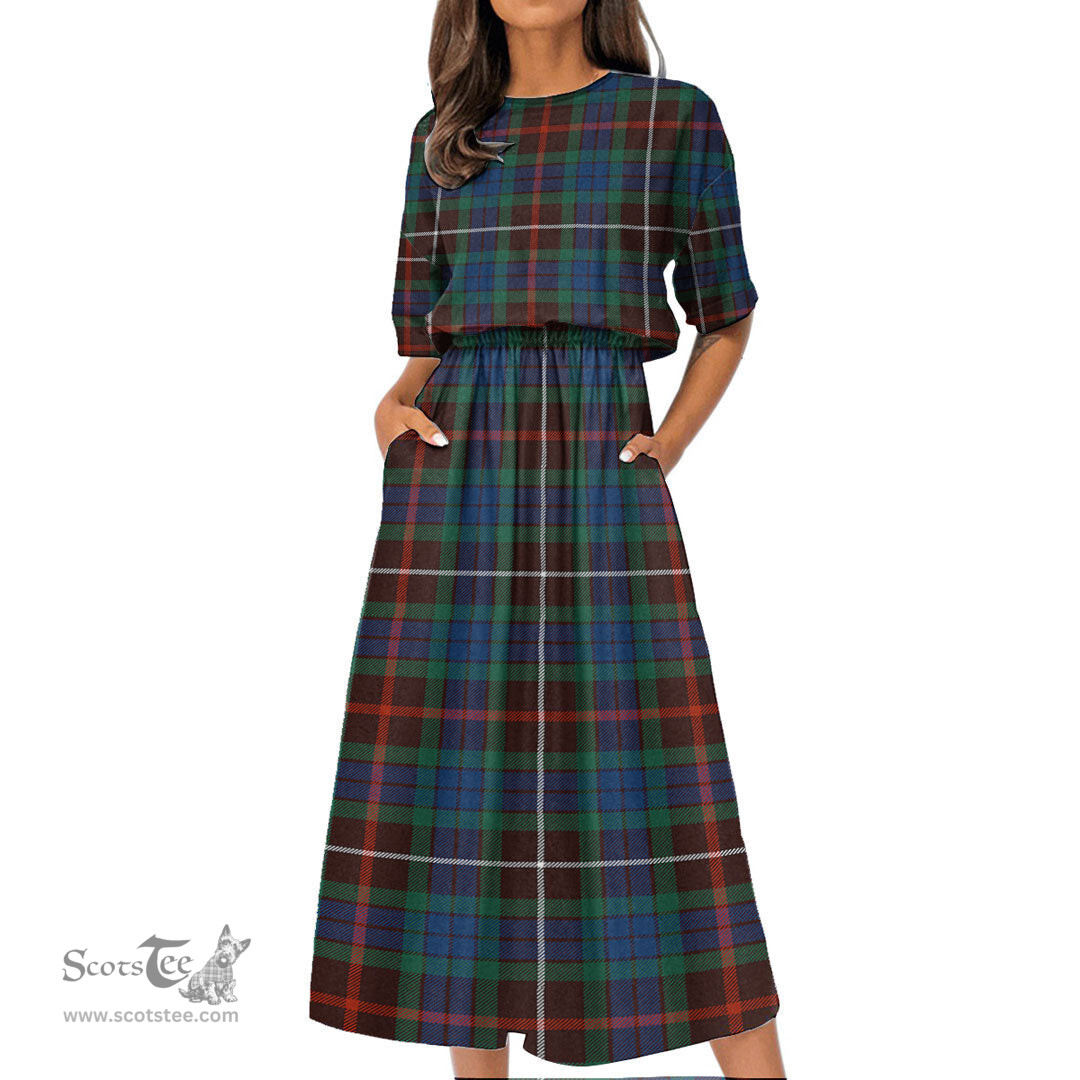 Scottish Fraser Hunting Ancient Tartan Womens Elastic Waist Dress Tartan Plaid Dress