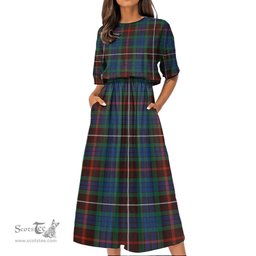 Scottish Fraser Hunting Ancient Tartan Womens Elastic Waist Dress Tartan Plaid Dress