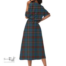 Scottish Fraser Hunting Ancient Tartan Crest Womens Elastic Waist Dress Tartan Plaid Dress