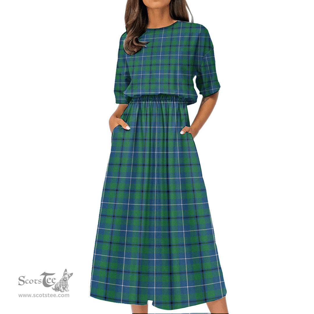 Scottish Douglas Ancient Tartan Womens Elastic Waist Dress Tartan Plaid Dress