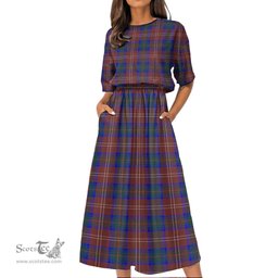 Scottish Chisholm Hunting Modern Tartan Womens Elastic Waist Dress Tartan Plaid Dress