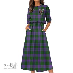 Scottish Elphinstone Tartan Crest Womens Elastic Waist Dress Tartan Plaid Dress