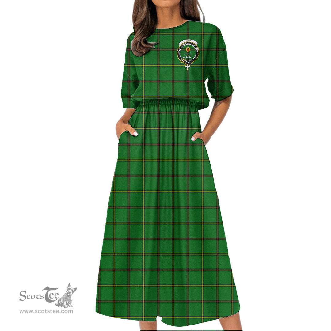 Scottish Don (Tribe-of-Mar) Tartan Crest Womens Elastic Waist Dress Tartan Plaid Dress
