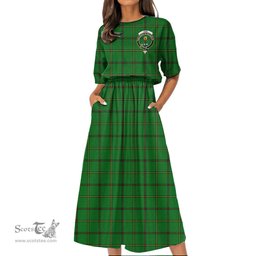 Scottish Don (Tribe-of-Mar) Tartan Crest Womens Elastic Waist Dress Tartan Plaid Dress