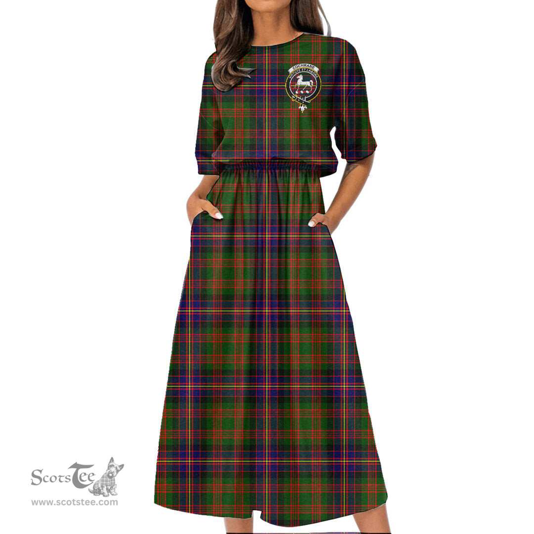 Scottish Cochrane Modern Tartan Crest Womens Elastic Waist Dress Tartan Plaid Dress