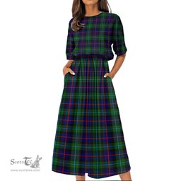 Scottish Campbell of Cawdor Modern Tartan Womens Elastic Waist Dress Tartan Plaid Dress