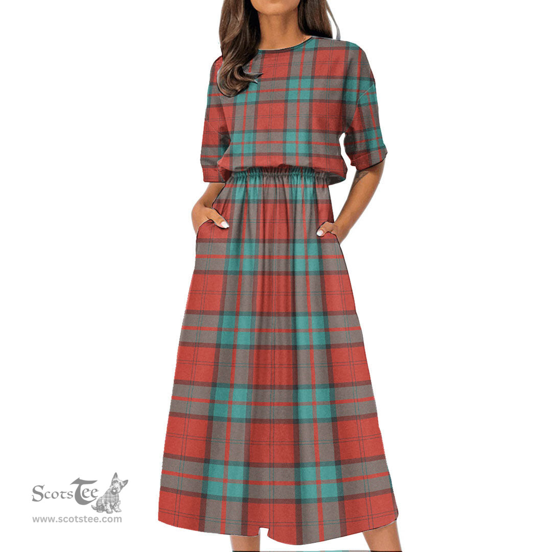 Scottish Dunbar Ancient Tartan Womens Elastic Waist Dress Tartan Plaid Dress