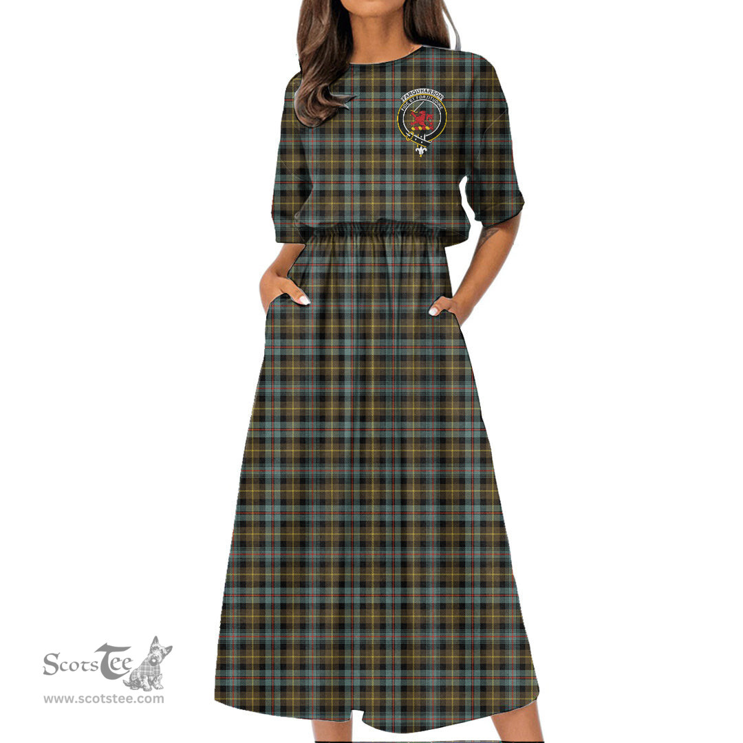 Scottish Farquharson Weathered Tartan Crest Womens Elastic Waist Dress Tartan Plaid Dress