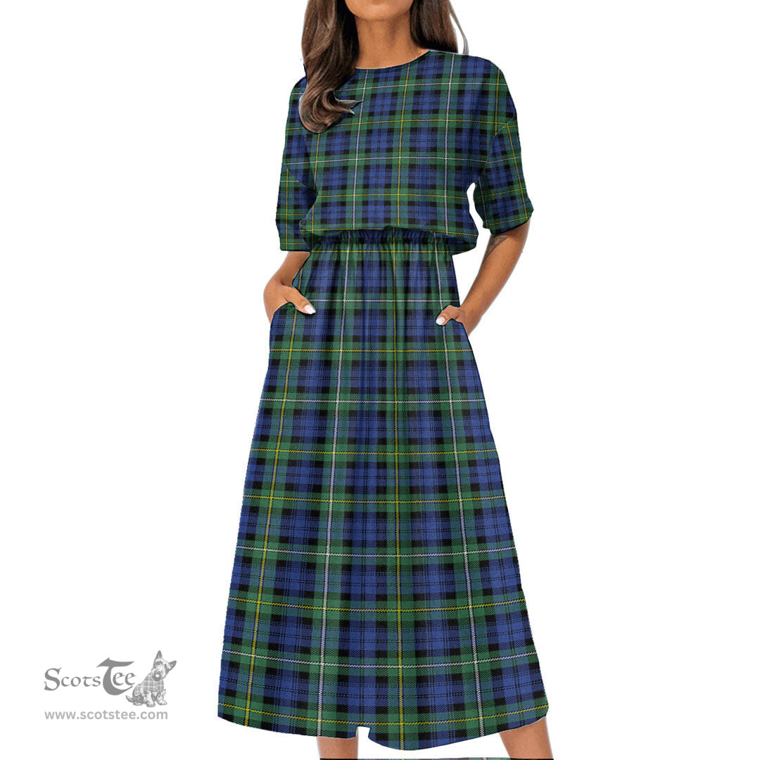 Scottish Campbell Argyll Ancient Tartan Womens Elastic Waist Dress Tartan Plaid Dress
