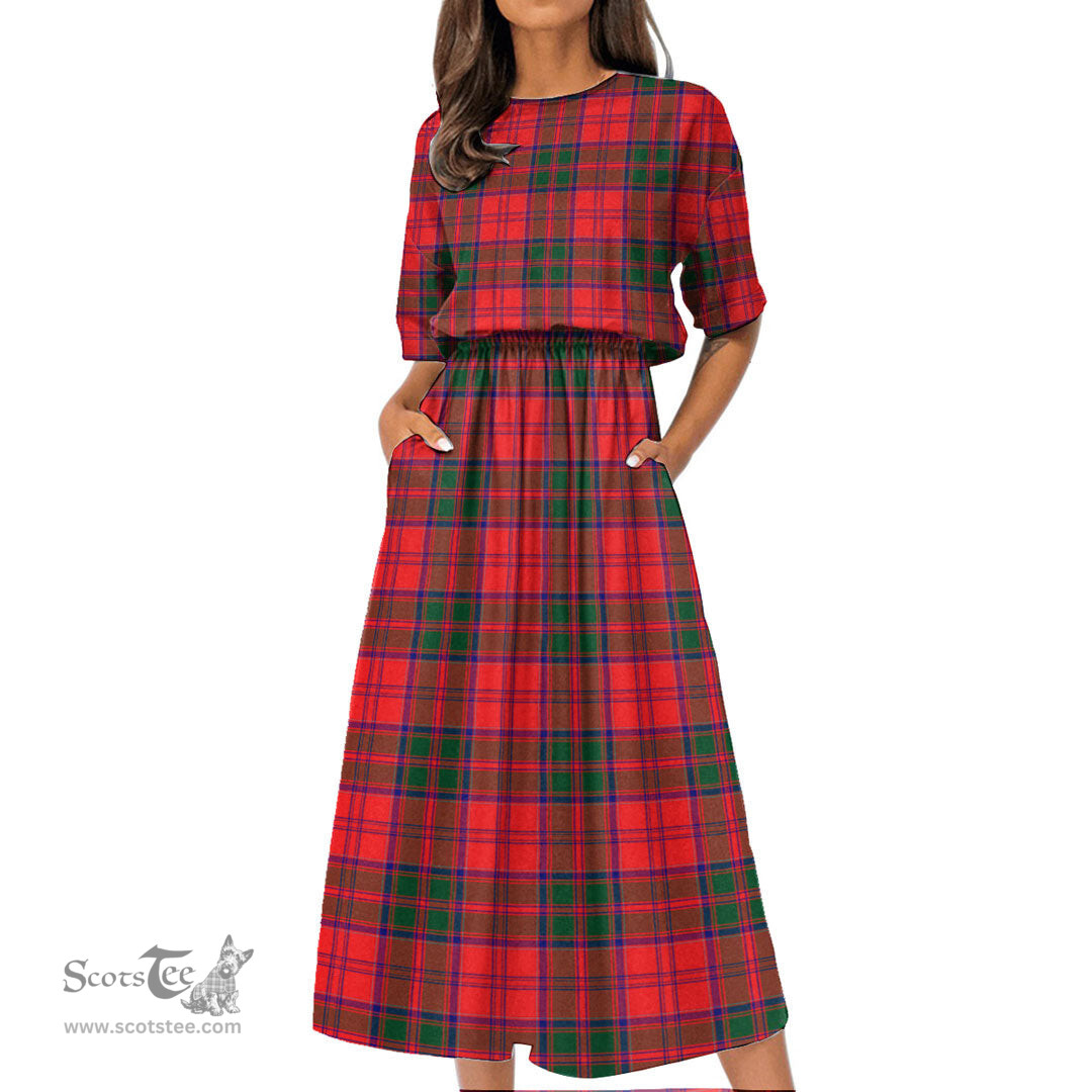 Scottish Drummond Modern Tartan Womens Elastic Waist Dress Tartan Plaid Dress