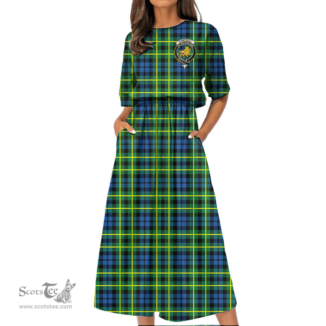Scottish Campbell of Breadalbane Ancient Tartan Crest Womens Elastic Waist Dress Tartan Plaid Dress