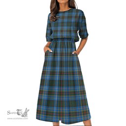 Scottish Cockburn Modern Tartan Womens Elastic Waist Dress Tartan Plaid Dress
