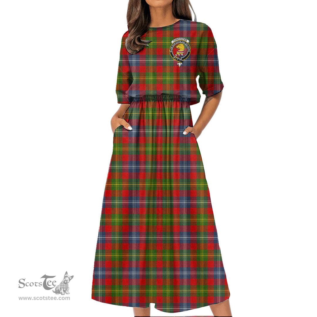 Scottish Forrester Tartan Crest Womens Elastic Waist Dress Tartan Plaid Dress