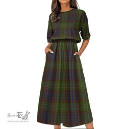 Scottish Cunningham Hunting Modern Tartan Womens Elastic Waist Dress Tartan Plaid Dress